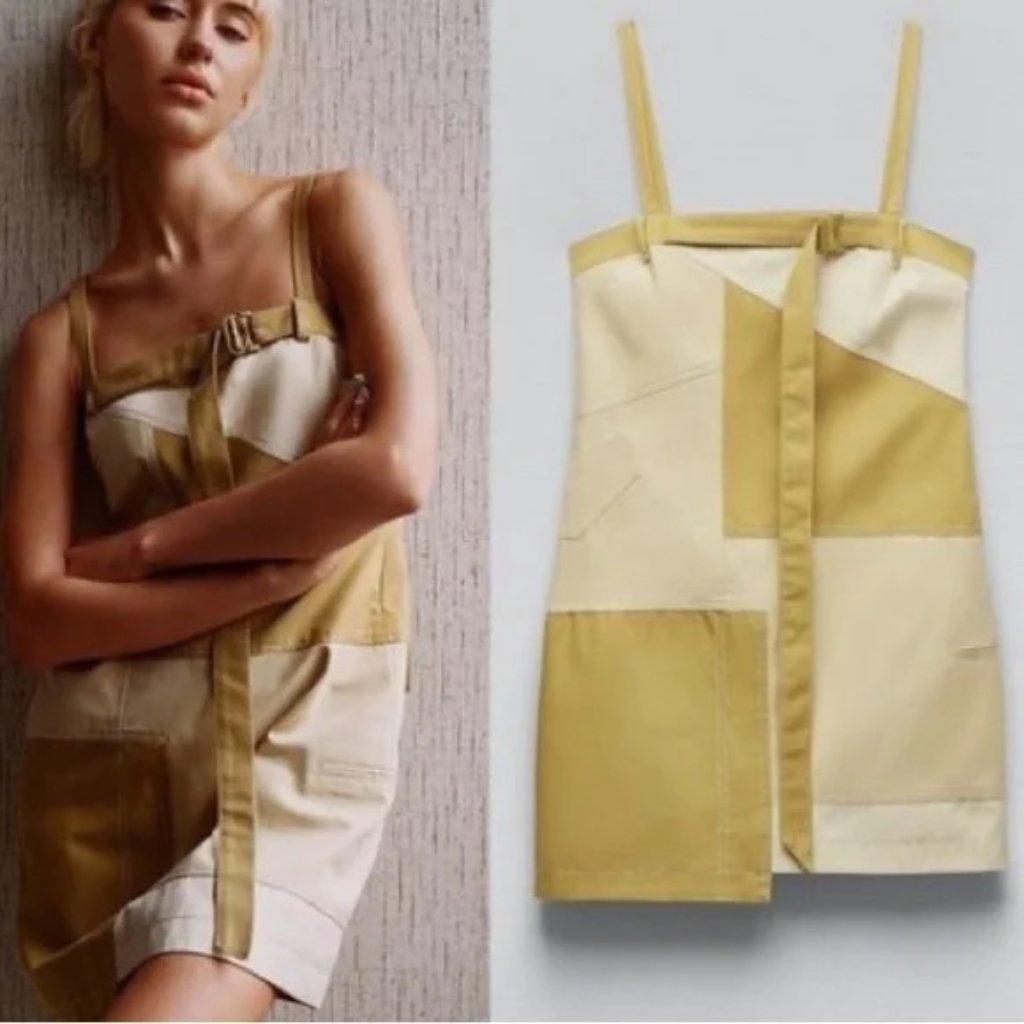 Zara Patchwork Gabardine Short Dress